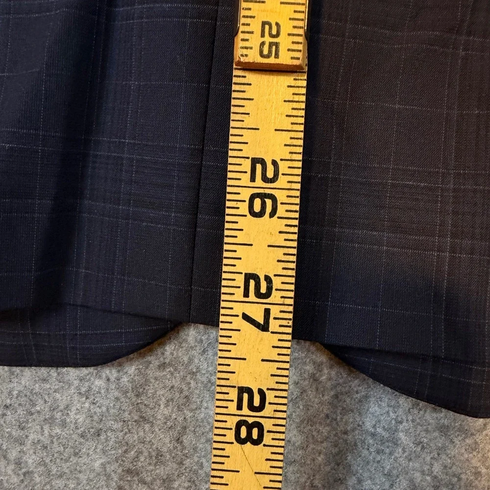 DKNY Duran Men 2 Piece Suit 38 Short 31W Navy Blue Plaid Modern Fit DNUR217W0356